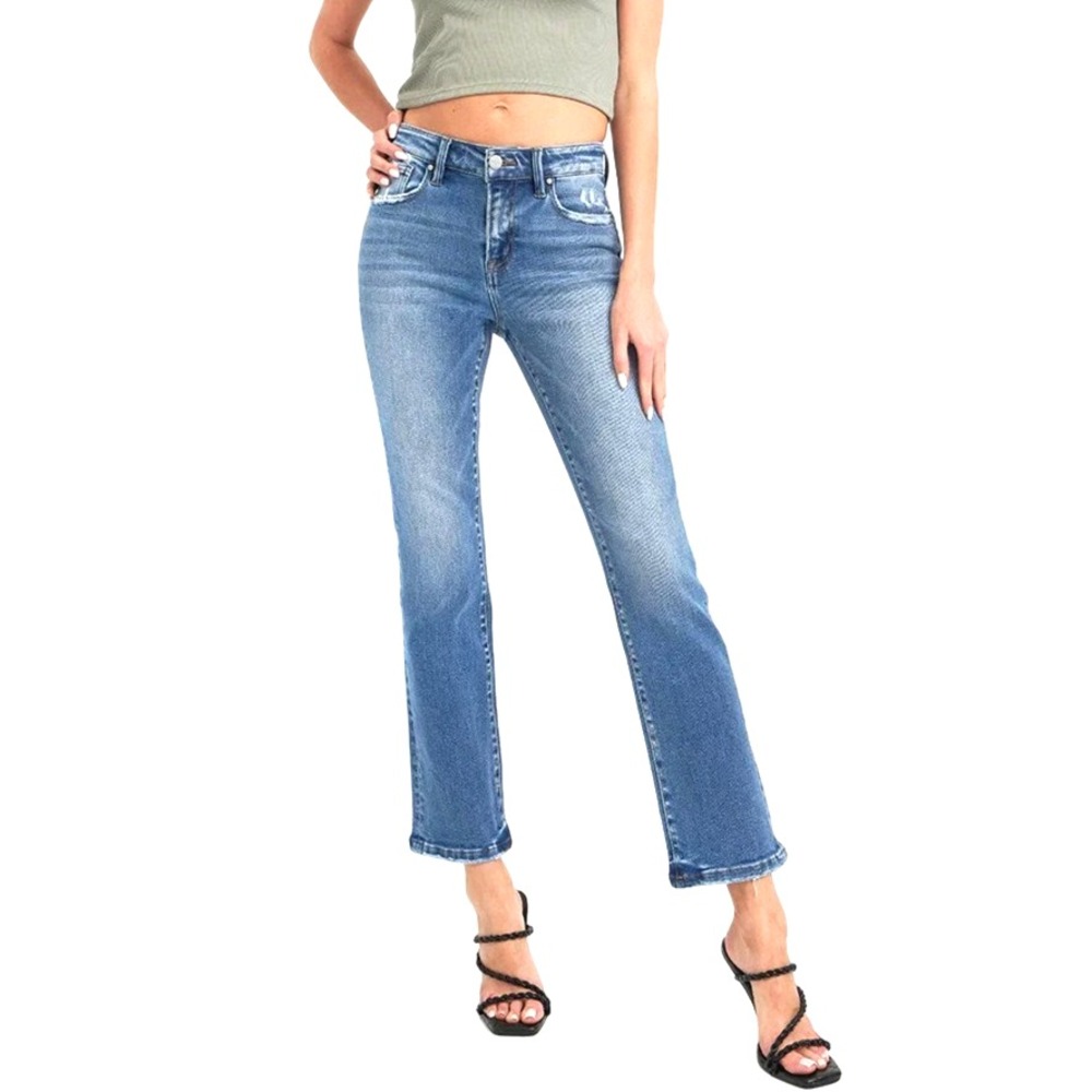 RISEN Stretch DENIM High-Rise DESTROYED/DISTRESSED Ankle Straight Leg JEANS 2XL